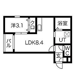 メイクスR守山 3階1LDKの間取り