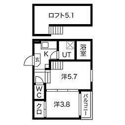 ハーモニーテラス城東町 1階2Kの間取り