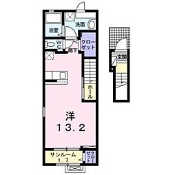 ヴィラ・ミレニアムIII 2階ワンルームの間取り