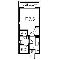 クレフラスト更屋敷II 2階1Kの間取り