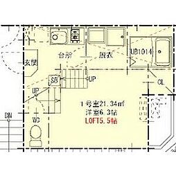 ハーモニーテラス栄イースト 2階1Kの間取り