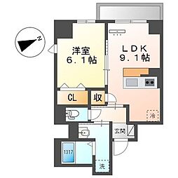 名古屋市営東山線 新栄町駅 徒歩5分の賃貸マンション 2階1LDKの間取り