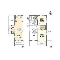 名古屋市営鶴舞線 浄心駅 徒歩10分の賃貸マンション 3階2LDKの間取り
