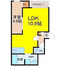 名鉄瀬戸線 清水駅 徒歩8分の賃貸アパート 1階1LDKの間取り