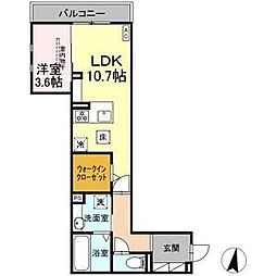 カサブランカ 1階1LDKの間取り