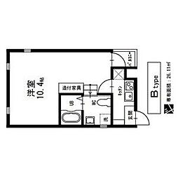 ソリッド筒井 2階1Kの間取り