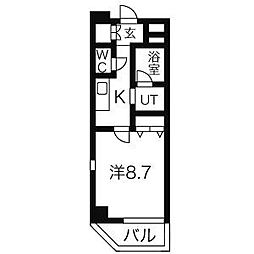 名古屋市営名城線 大曽根駅 徒歩4分の賃貸マンション 8階1Kの間取り