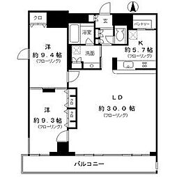 名古屋市営東山線 新栄町駅 徒歩2分の賃貸マンション 12階2LDKの間取り