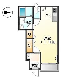 カルマ　スパーチオ城北 1階ワンルームの間取り