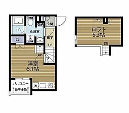 ランドスクエア上飯田 1階1Kの間取り