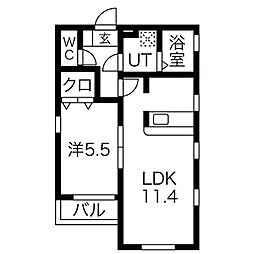 LUXE.STYLE辻町EAST 3階1LDKの間取り