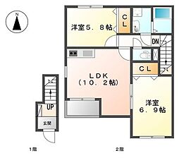 シャイニー竜泉寺 2階2LDKの間取り