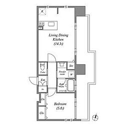 名古屋市営名城線 矢場町駅 徒歩9分の賃貸マンション 15階1LDKの間取り