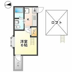 ピノ・ノワール新守山 1階1Kの間取り