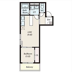 fika庄内緑地公園 3階1LDKの間取り
