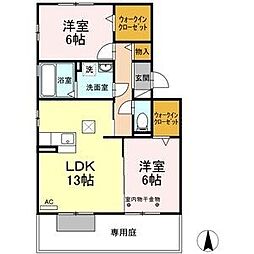 JR中央本線 勝川駅 徒歩9分の賃貸アパート 1階2LDKの間取り