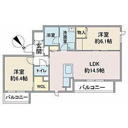 フェリシアガーデン 2階2LDKの間取り