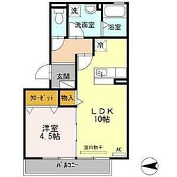 クレール 2階1LDKの間取り