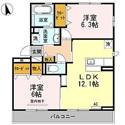 プランドール 3階2LDKの間取り