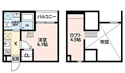 アミカルルーチェ南川 2階1Kの間取り
