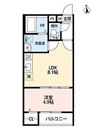 アークティカ上飯田 2階1LDKの間取り