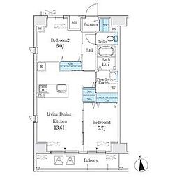 名古屋市営鶴舞線 浄心駅 徒歩4分の賃貸マンション 15階2LDKの間取り