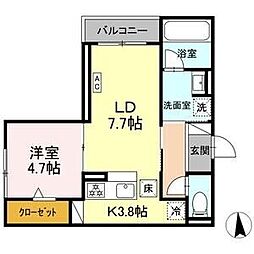 ヴィラパルム 103 1階1LDKの間取り