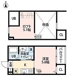ヒルブライトン 1Kの間取図画像