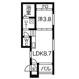 ハーモニーテラスエルカーサ千種 1LDKの間取図画像