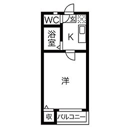 オークヴィラ黒川 1Kの間取図画像