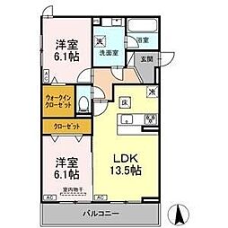 リュッカ鳥神 2LDKの間取図画像