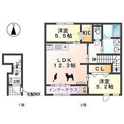 名古屋市北区丸新町アパート 2LDKの間取図画像
