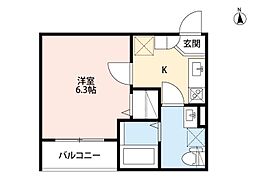 プランドール平安通 1Kの間取図画像