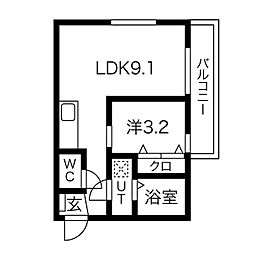 プリシェール中小田井 1LDKの間取図画像