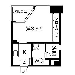 グランデューク代官町 1Kの間取図画像