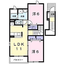 むくのき荘 2LDKの間取図画像