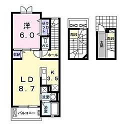 イルレジーナ2棟 1LDKの間取図画像