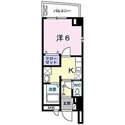 レーベン新城 1Kの間取図画像