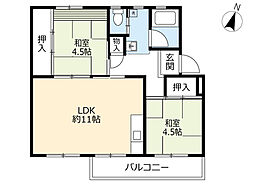 UR都市機構江南団地16棟 2LDKの間取図画像