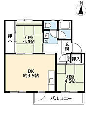 UR都市機構江南団地2棟 2DKの間取図画像