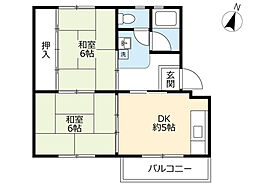 UR都市機構江南団地56棟 2DKの間取図画像