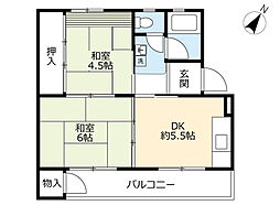 UR都市機構江南団地40棟 2DKの間取図画像