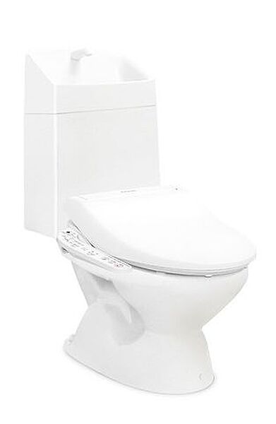 【同仕様写真】トイレは温水洗浄機能付きに新品交換します。表面は凹凸がないため汚れが付きにくく、継ぎ目のない形状でお手入れが簡単です。節水機能付きなのでお財布にも優しいですね。