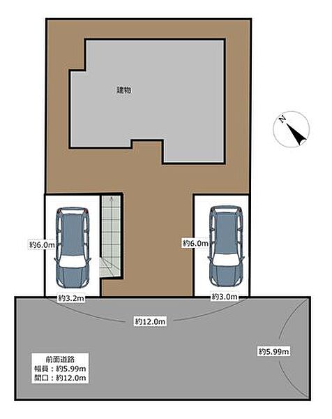 【区画図】間口約12ｍの整形地で開放感のある区画。お庭スペースも広く確保されており、ガーデニングや家庭菜園など多彩な楽しみ方が可能です。