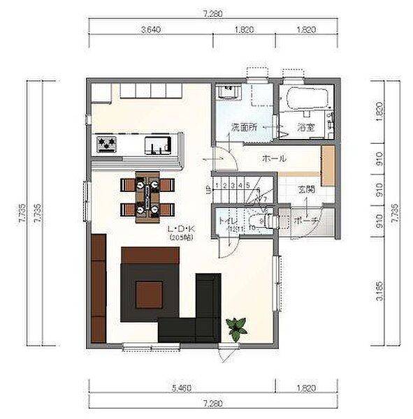 LDK20.5帖1階：48.85m2　2階：48.85m2延べ面積：97.70m2参考価格：1、820万円（税込。建物工事価格です。）