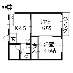 ハイツ森 2階2DKの間取り