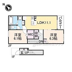 ハーモニー福知山D棟 2階2LDKの間取り