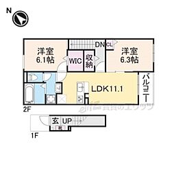 ハーモニー福知山D棟 2階2LDKの間取り