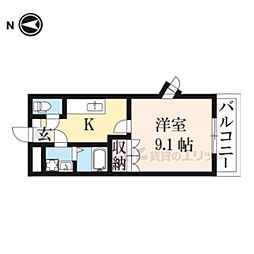 クィーンズコート 1階1Kの間取り