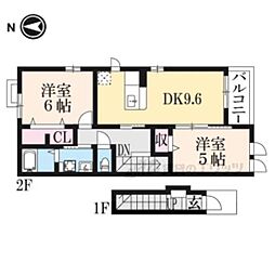 レジデンス愛A 2階2DKの間取り